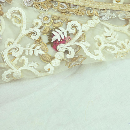 Indian Vintage Heavy Sari White Net/Mesh Embroidered Sarees Fabric 6Yd Sewing Soft Floral Craft Fabric Dress making Crafting Bollywood sari