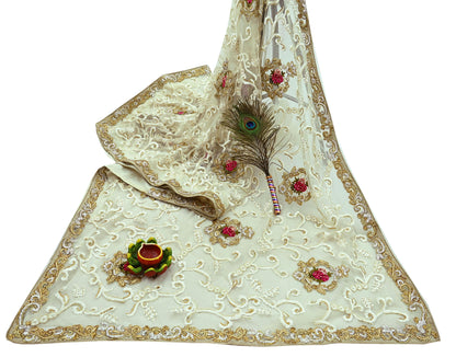 Indian Vintage Heavy Sari White Net/Mesh Embroidered Sarees Fabric 6Yd Sewing Soft Floral Craft Fabric Dress making Crafting Bollywood sari