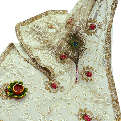 Indian Vintage Heavy Sari White Net/Mesh Embroidered Sarees Fabric 6Yd Sewing Soft Floral Craft Fabric Dress making Crafting Bollywood sari