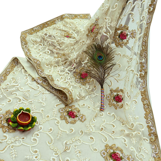 Indian Vintage Heavy Sari White Net/Mesh Embroidered Sarees Fabric 6Yd Sewing Soft Floral Craft Fabric Dress making Crafting Bollywood sari