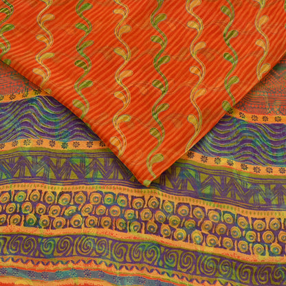Indian Vintage Sari Orange Pure Georgette Silk Printed Sarees 6Yd Craft Fabric Sewing Light Weight Sari Quilting Dress making Crafting