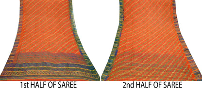 Indian Vintage Sari Orange Pure Georgette Silk Printed Sarees 6Yd Craft Fabric Sewing Light Weight Sari Quilting Dress making Crafting