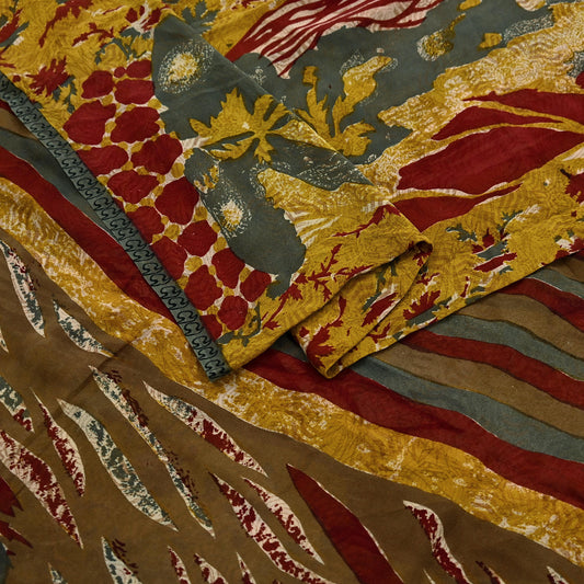 Indian Vintage Saree Pure Georgette Silk Printed Sari Craft Fabric Sewing 5Yd Soft Light Dress Making Floral