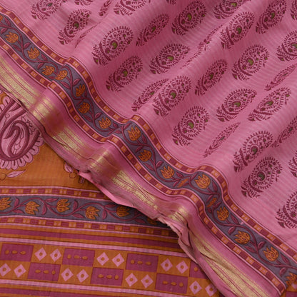 Indian Vintage Pink Saree Blend Cotton Block Printed Sari Craft Fabric 5Yd Soft Sewing Sarong Wrap Floral Dress Making Crafting Quilting