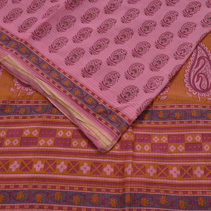 Indian Vintage Pink Saree Blend Cotton Block Printed Sari Craft Fabric 5Yd Soft Sewing Sarong Wrap Floral Dress Making Crafting Quilting
