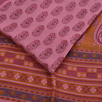Indian Vintage Pink Saree Blend Cotton Block Printed Sari Craft Fabric 5Yd Soft Sewing Sarong Wrap Floral Dress Making Crafting Quilting