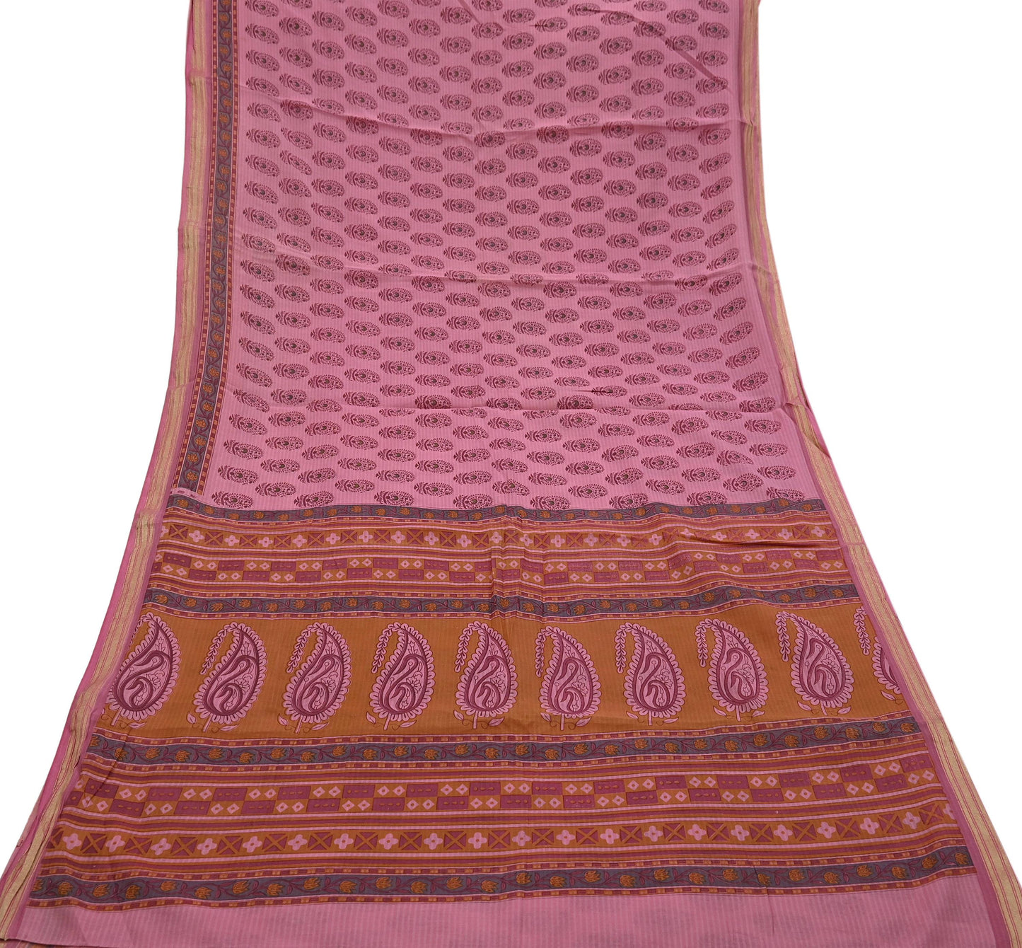 Indian Vintage Pink Saree Blend Cotton Block Printed Sari Craft Fabric 5Yd Soft Sewing Sarong Wrap Floral Dress Making Crafting Quilting