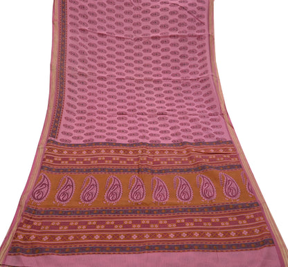 Indian Vintage Pink Saree Blend Cotton Block Printed Sari Craft Fabric 5Yd Soft Sewing Sarong Wrap Floral Dress Making Crafting Quilting