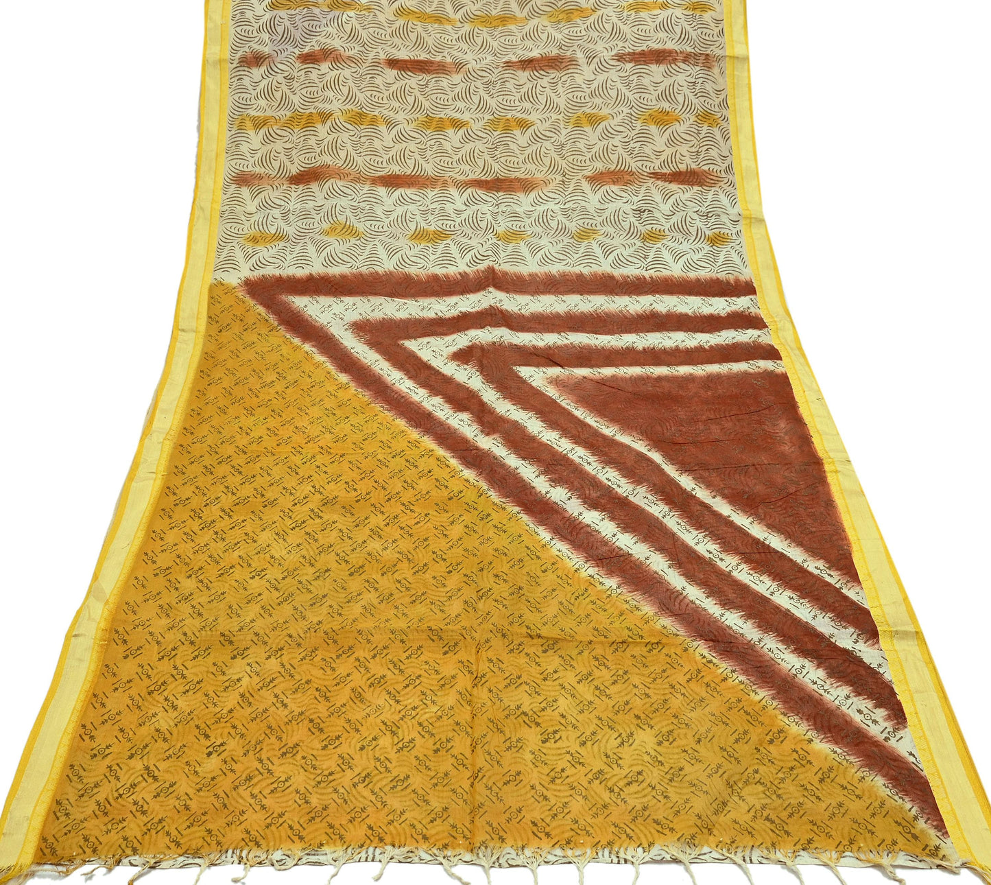 Indian Vintage Sari Hand Painted Pure Cotton Sarees Craft Fabric 5Yard Sewing Sarong Wrap Boho Dress making Crafting Upcycle Geometric