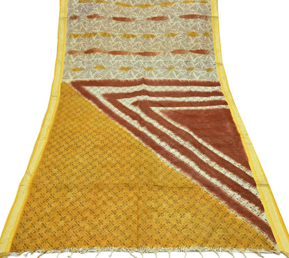 Indian Vintage Sari Hand Painted Pure Cotton Sarees Craft Fabric 5Yard Sewing Sarong Wrap Boho Dress making Crafting Upcycle Geometric