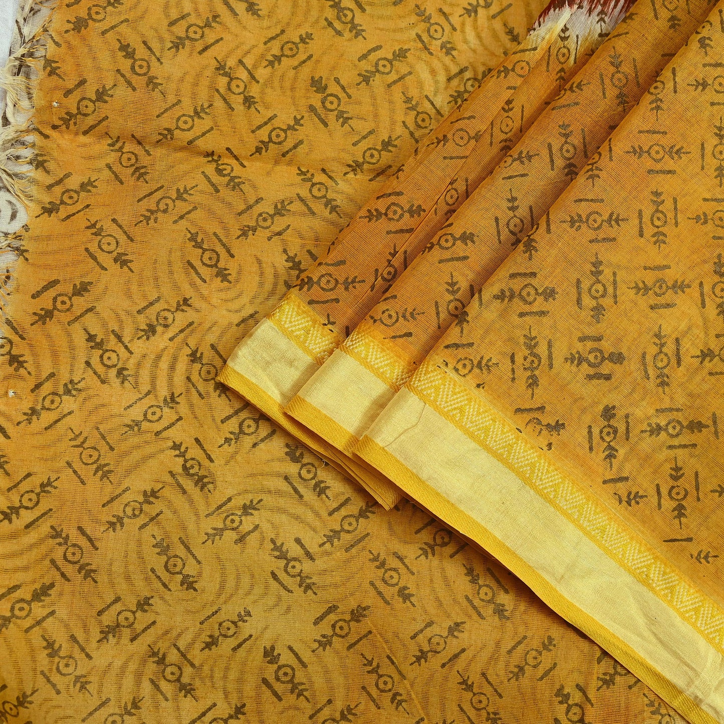 Indian Vintage Sari Hand Painted Pure Cotton Sarees Craft Fabric 5Yard Sewing Sarong Wrap Boho Dress making Crafting Upcycle Geometric