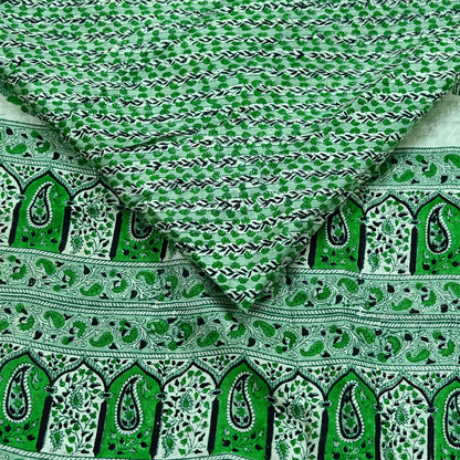 Indian Vintage Sari Green 100% Pure Silk Printed Sarees 5yd Craft Fabric Sewing Soft Dress Making Floral Quilting Crafting Upcycle Used
