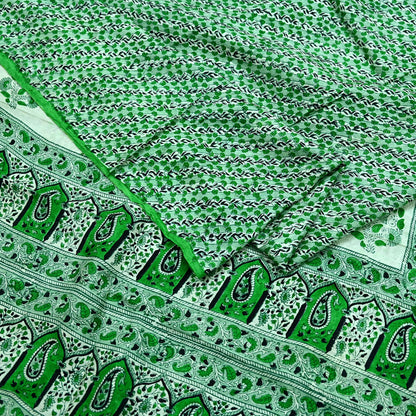 Indian Vintage Sari Green 100% Pure Silk Printed Sarees 5yd Craft Fabric Sewing Soft Dress Making Floral Quilting Crafting Upcycle Used