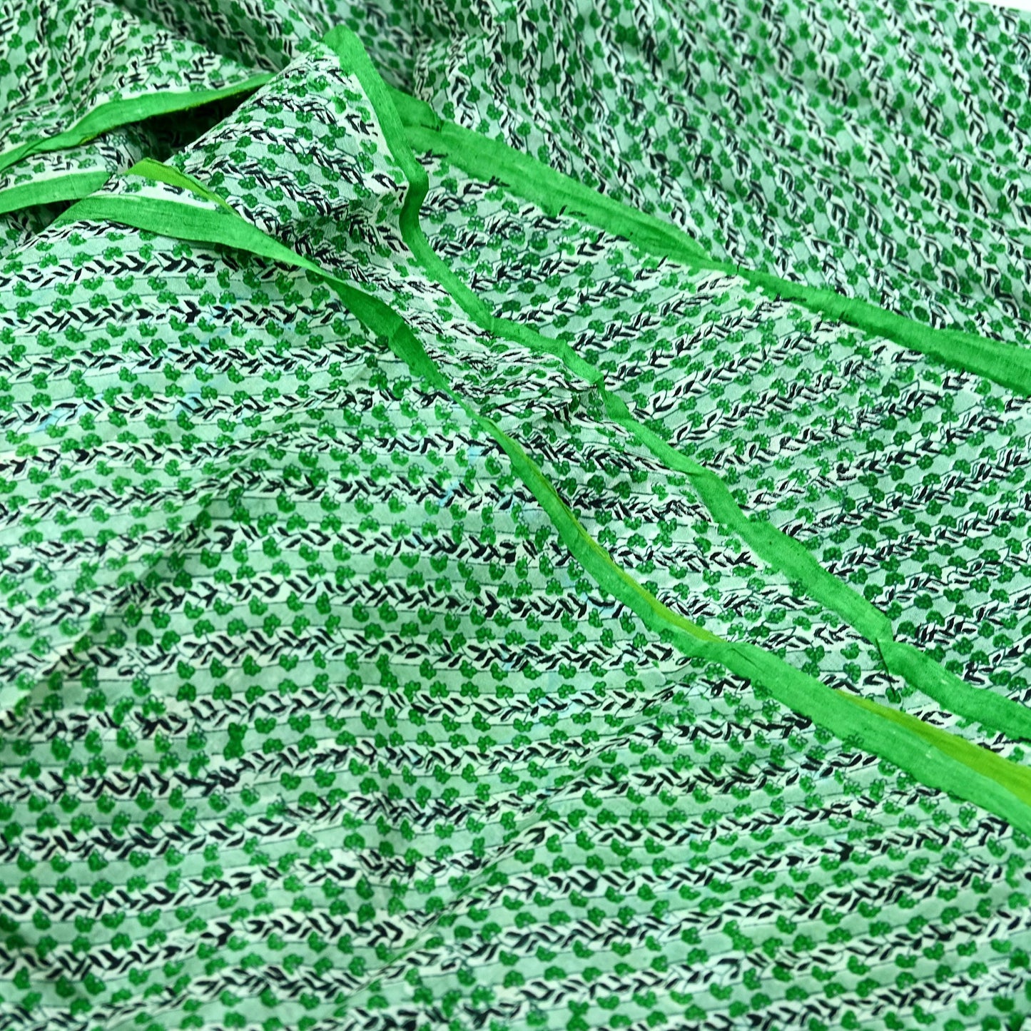Indian Vintage Sari Green 100% Pure Silk Printed Sarees 5yd Craft Fabric Sewing Soft Dress Making Floral Quilting Crafting Upcycle Used