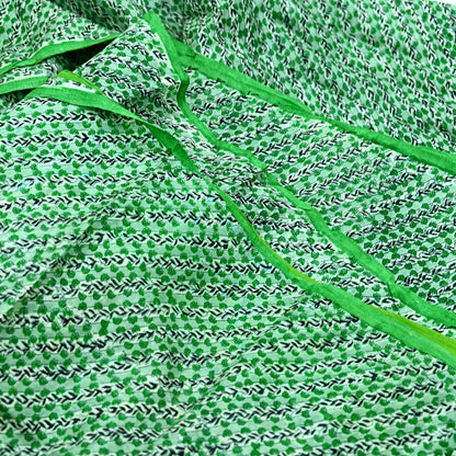 Indian Vintage Sari Green 100% Pure Silk Printed Sarees 5yd Craft Fabric Sewing Soft Dress Making Floral Quilting Crafting Upcycle Used