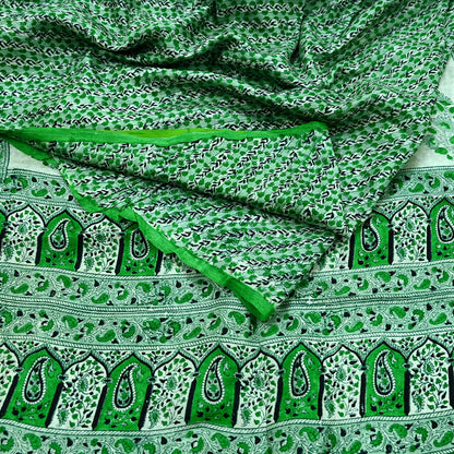Indian Vintage Sari Green 100% Pure Silk Printed Sarees 5yd Craft Fabric Sewing Soft Dress Making Floral Quilting Crafting Upcycle Used