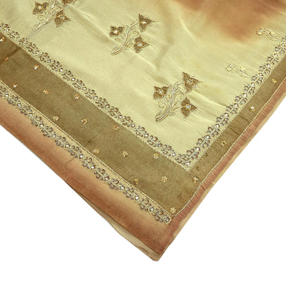 Indian Vintage Sari Golden Tissue Hand Embroidered Sarees Craft Fabric 5Yd Sewing Soft Ethnic Zardozi/Zari Dress making Crafting Upcycle