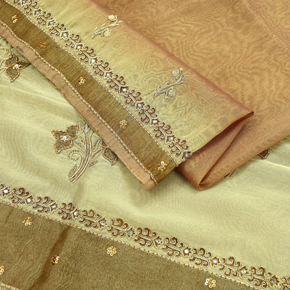 Indian Vintage Sari Golden Tissue Hand Embroidered Sarees Craft Fabric 5Yd Sewing Soft Ethnic Zardozi/Zari Dress making Crafting Upcycle