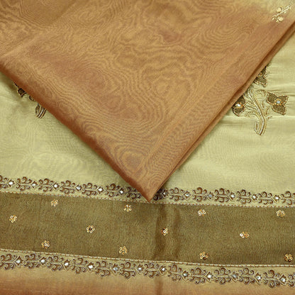 Indian Vintage Sari Golden Tissue Hand Embroidered Sarees Craft Fabric 5Yd Sewing Soft Ethnic Zardozi/Zari Dress making Crafting Upcycle