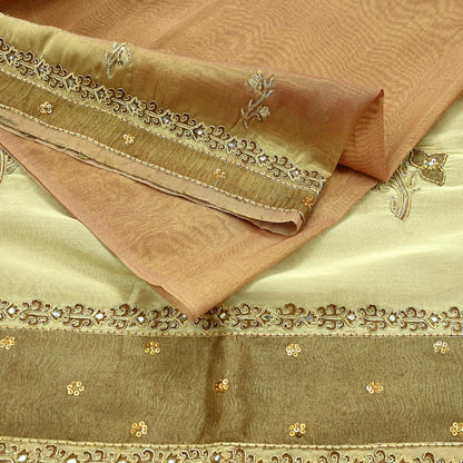 Indian Vintage Sari Golden Tissue Hand Embroidered Sarees Craft Fabric 5Yd Sewing Soft Ethnic Zardozi/Zari Dress making Crafting Upcycle