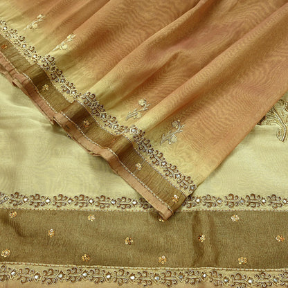Indian Vintage Sari Golden Tissue Hand Embroidered Sarees Craft Fabric 5Yd Sewing Soft Ethnic Zardozi/Zari Dress making Crafting Upcycle