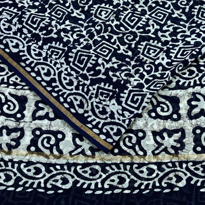 Indian Vintage Sari Blue & White Pure chanderi Silk Block Printed Sarees Craft Fabric 5Yd Floral Dress making bollywood silk sarees
