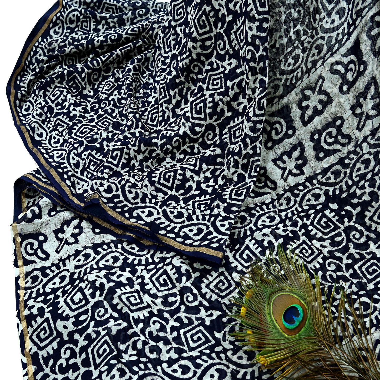 Indian Vintage Sari Blue & White Pure chanderi Silk Block Printed Sarees Craft Fabric 5Yd Floral Dress making bollywood silk sarees