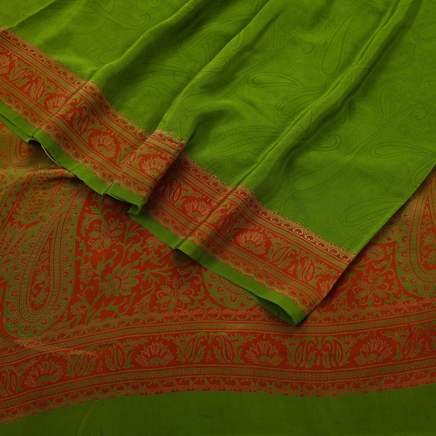 Indian Vintage Sari Green Pure Crepe Silk Printed Saree 5yd Sewing Floral Soft Craft Fabric Wrap Dress making Crafting Quilting