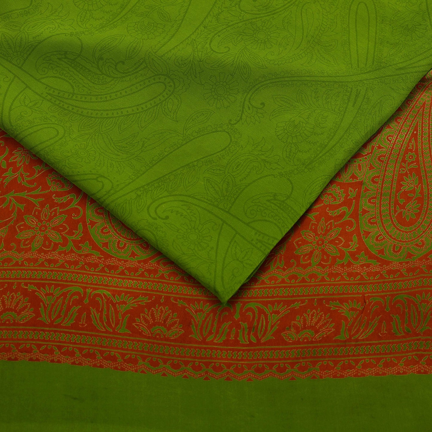 Indian Vintage Sari Green Pure Crepe Silk Printed Saree 5yd Sewing Floral Soft Craft Fabric Wrap Dress making Crafting Quilting
