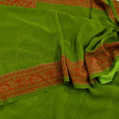Indian Vintage Sari Green Pure Crepe Silk Printed Saree 5yd Sewing Floral Soft Craft Fabric Wrap Dress making Crafting Quilting