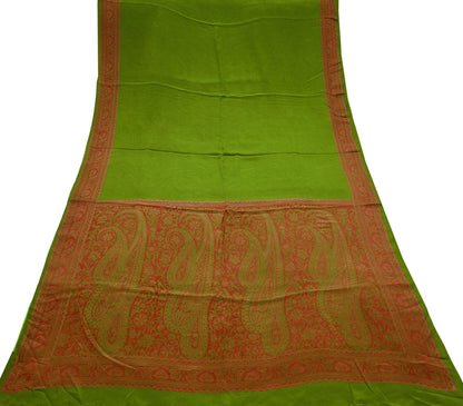 Indian Vintage Sari Green Pure Crepe Silk Printed Saree 5yd Sewing Floral Soft Craft Fabric Wrap Dress making Crafting Quilting