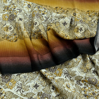 Indian Vintage Ivory Saree Pure Crepe Silk Woven Printed Sari 5yd Sewing Soft Craft Fabric Wrap Dress making Crafting Quilting