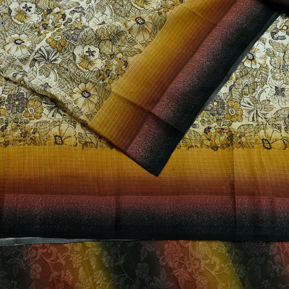 Indian Vintage Ivory Saree Pure Crepe Silk Woven Printed Sari 5yd Sewing Soft Craft Fabric Wrap Dress making Crafting Quilting
