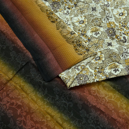 Indian Vintage Ivory Saree Pure Crepe Silk Woven Printed Sari 5yd Sewing Soft Craft Fabric Wrap Dress making Crafting Quilting