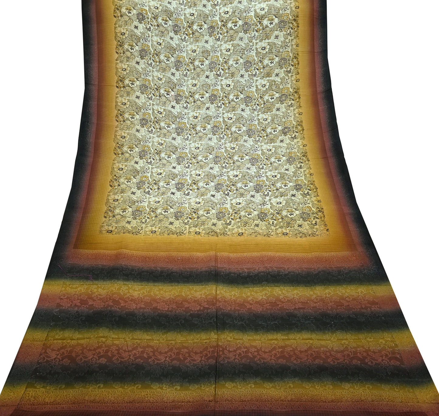 Indian Vintage Ivory Saree Pure Crepe Silk Woven Printed Sari 5yd Sewing Soft Craft Fabric Wrap Dress making Crafting Quilting