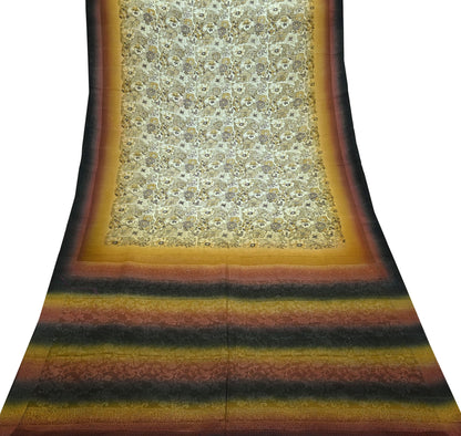 Indian Vintage Ivory Saree Pure Crepe Silk Woven Printed Sari 5yd Sewing Soft Craft Fabric Wrap Dress making Crafting Quilting