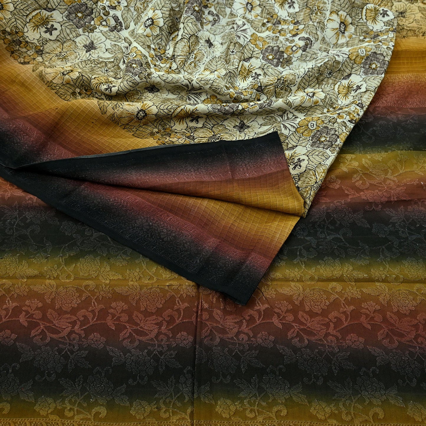 Indian Vintage Ivory Saree Pure Crepe Silk Woven Printed Sari 5yd Sewing Soft Craft Fabric Wrap Dress making Crafting Quilting