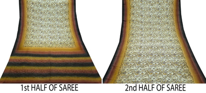 Indian Vintage Ivory Saree Pure Crepe Silk Woven Printed Sari 5yd Sewing Soft Craft Fabric Wrap Dress making Crafting Quilting