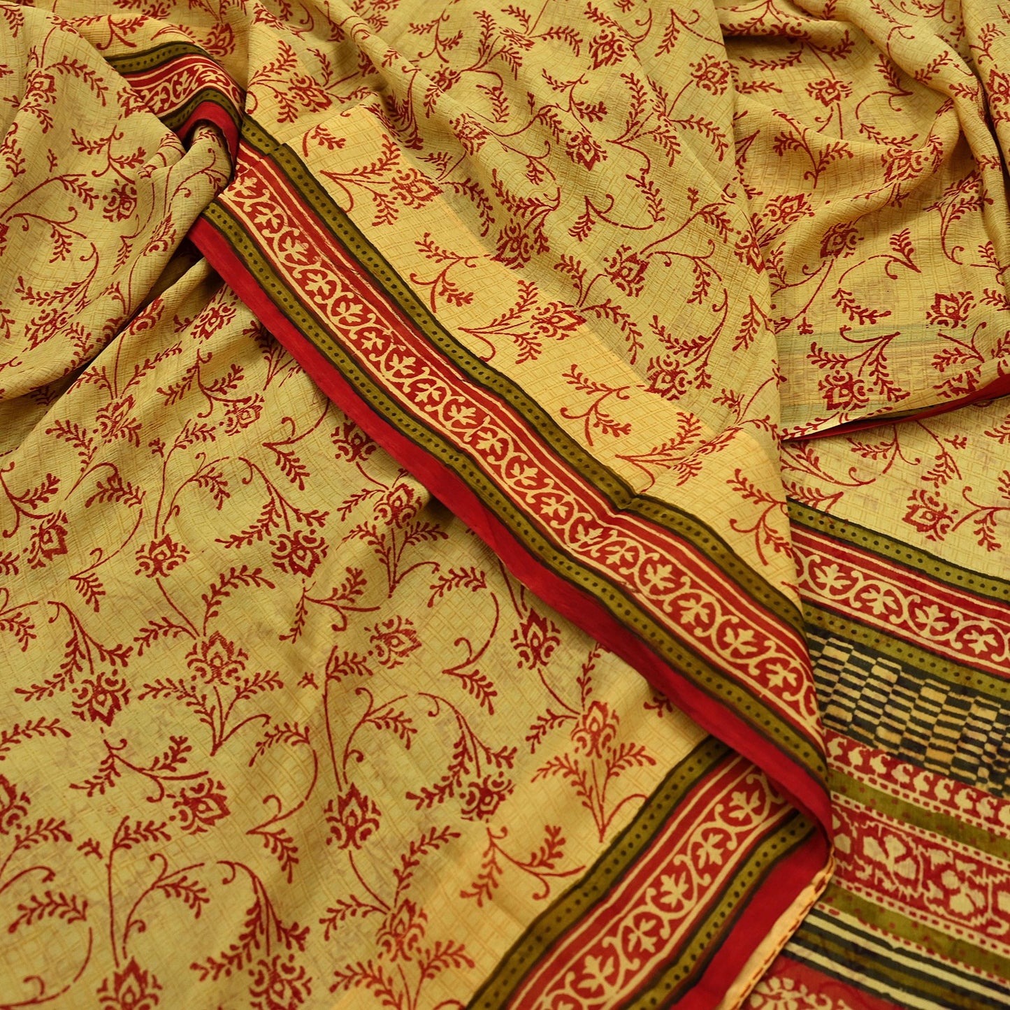 Vintage Sari Yellow & Red 100% Pure Chiffon Silk Printed Sarees Sewing 5yd Craft Fabric Soft Dress Designing for Crafting Floral