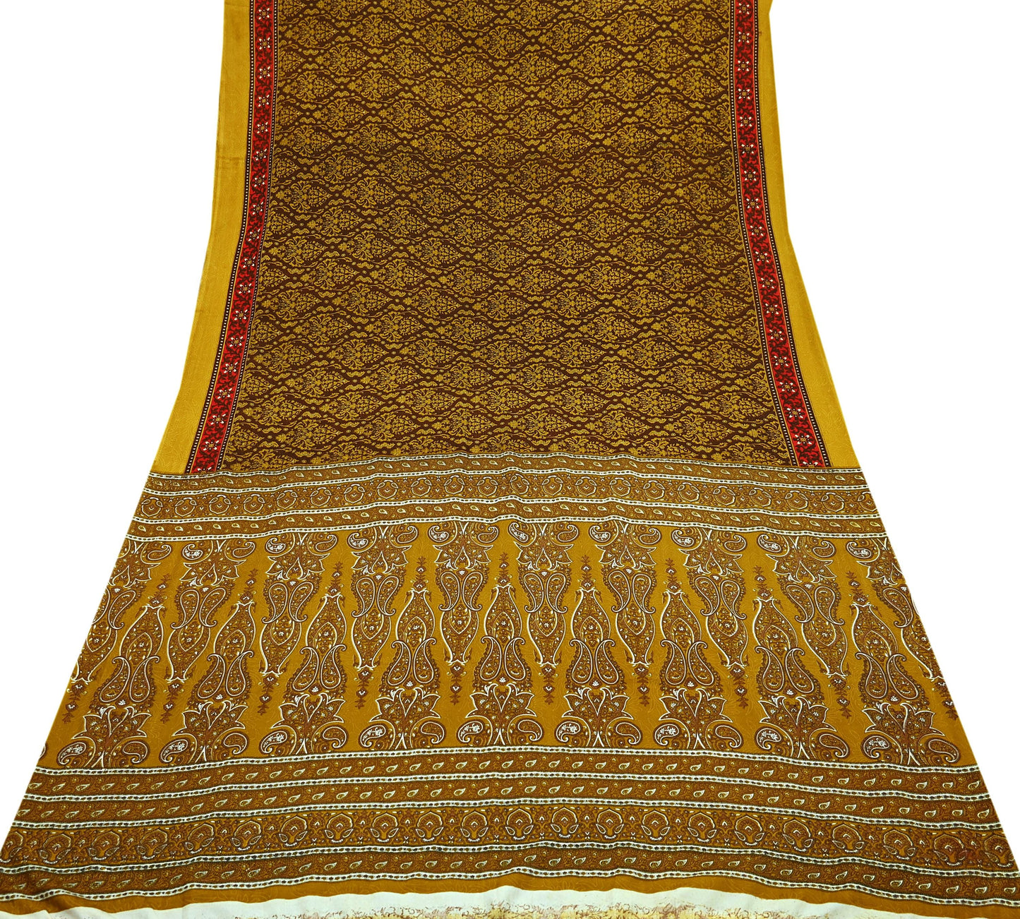 Indian Vintage Green Moss Crepe Saree | Printed Floral Sari Fabric | 6 Yards | Soft Craft Fabric for Sewing, Dressmaking, Quilting,Upcycling