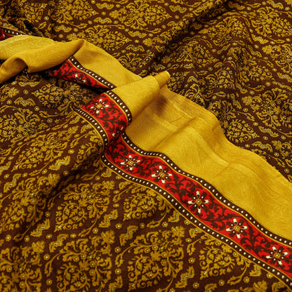 Indian Vintage Green Moss Crepe Saree | Printed Floral Sari Fabric | 6 Yards | Soft Craft Fabric for Sewing, Dressmaking, Quilting,Upcycling