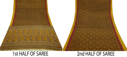 Indian Vintage Green Moss Crepe Saree | Printed Floral Sari Fabric | 6 Yards | Soft Craft Fabric for Sewing, Dressmaking, Quilting,Upcycling