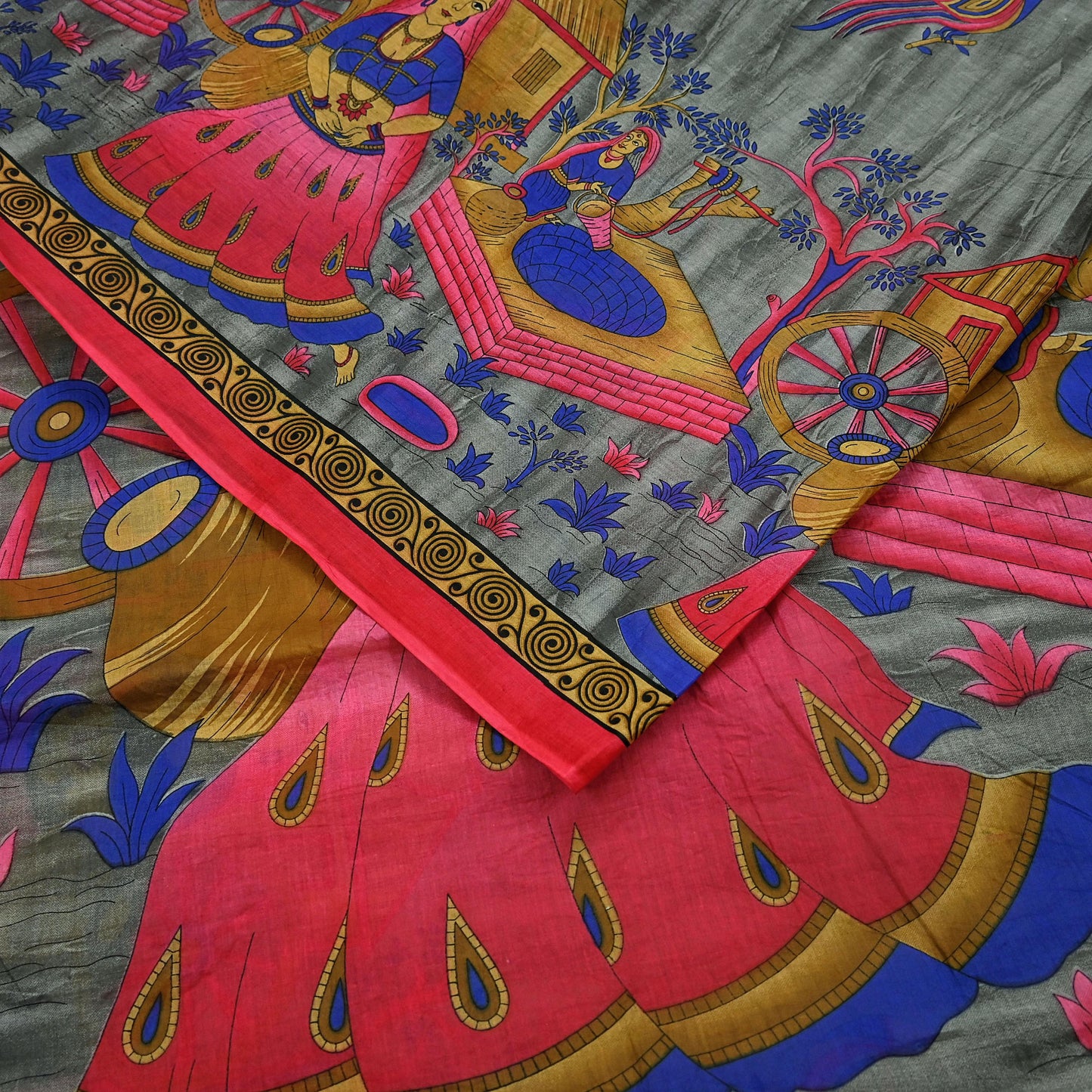 Indian Vintage Sari Gray & Pink Printed Pure Cotton Sarees Fabric Floral 5Yd Sarong Wrap Boho Fabric Kimono Dress making Crafting