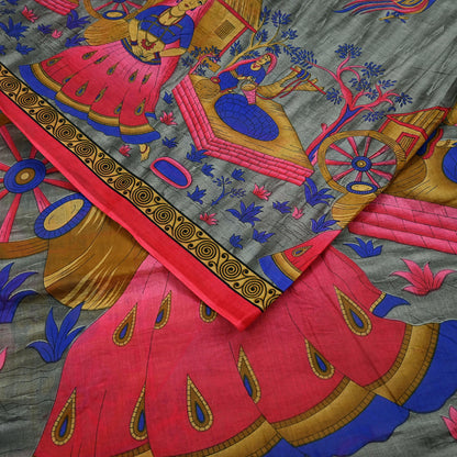 Indian Vintage Sari Gray & Pink Printed Pure Cotton Sarees Fabric Floral 5Yd Sarong Wrap Boho Fabric Kimono Dress making Crafting