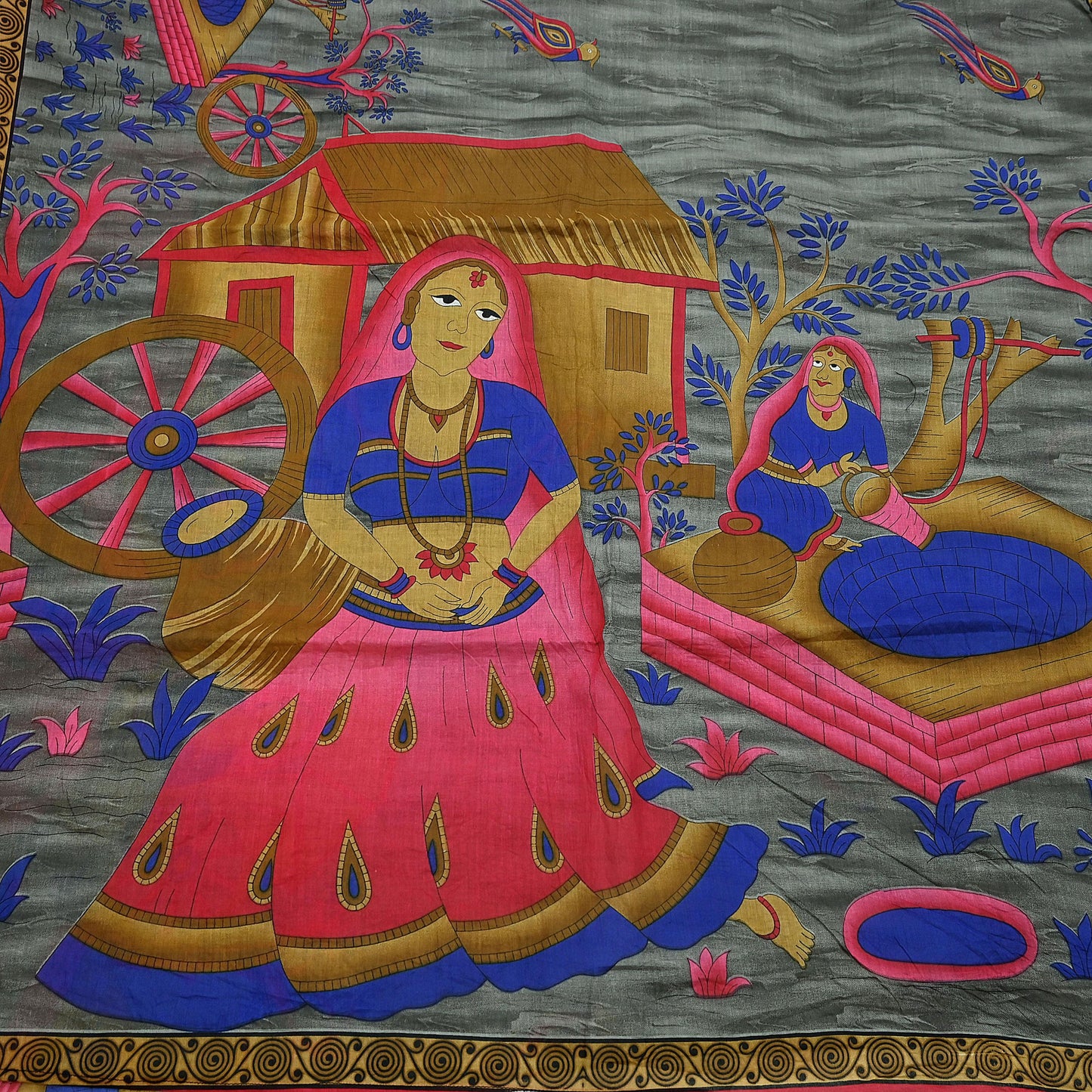 Indian Vintage Sari Gray & Pink Printed Pure Cotton Sarees Fabric Floral 5Yd Sarong Wrap Boho Fabric Kimono Dress making Crafting