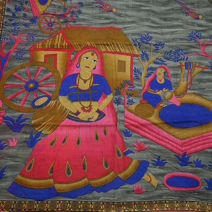 Indian Vintage Sari Gray & Pink Printed Pure Cotton Sarees Fabric Floral 5Yd Sarong Wrap Boho Fabric Kimono Dress making Crafting