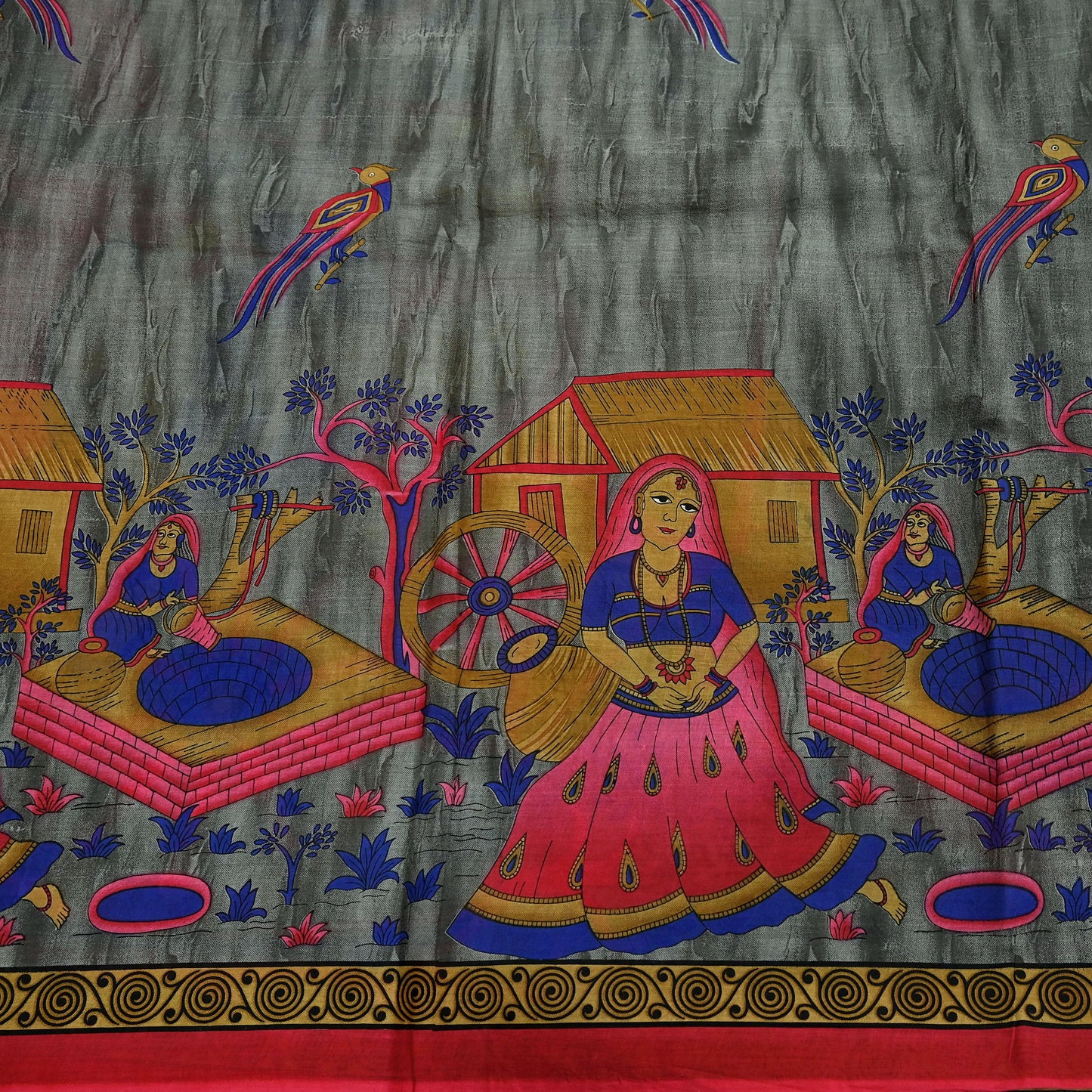 Indian Vintage Sari Gray & Pink Printed Pure Cotton Sarees Fabric Floral 5Yd Sarong Wrap Boho Fabric Kimono Dress making Crafting