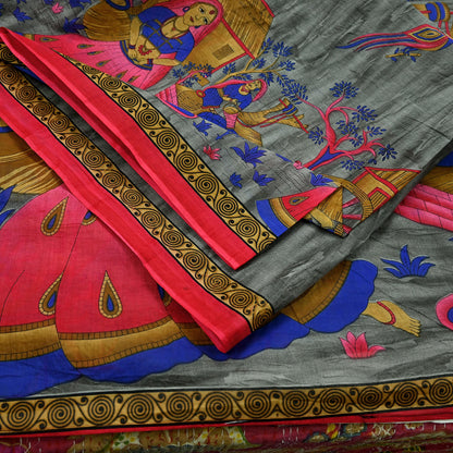 Indian Vintage Sari Gray & Pink Printed Pure Cotton Sarees Fabric Floral 5Yd Sarong Wrap Boho Fabric Kimono Dress making Crafting