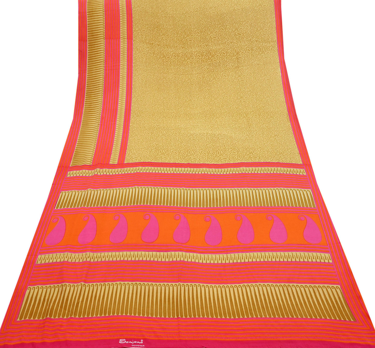 Indian Vintage Moss Crepe Saree | Printed Floral Sari Fabric | 6 Yards | Soft Craft Fabric for Sewing, Dressmaking, Quilting,Upcycling