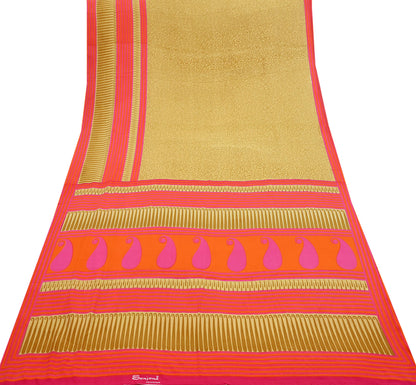 Indian Vintage Moss Crepe Saree | Printed Floral Sari Fabric | 6 Yards | Soft Craft Fabric for Sewing, Dressmaking, Quilting,Upcycling